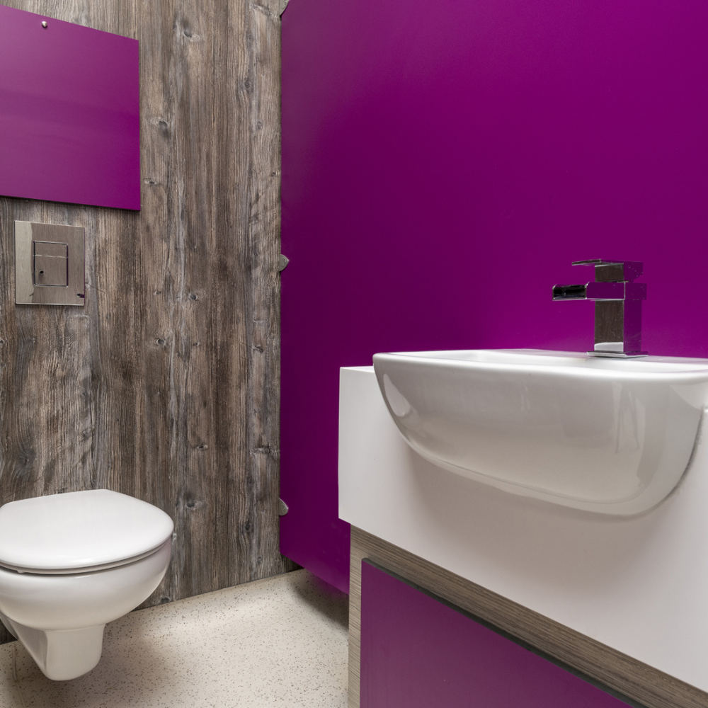 purple washroom fit out